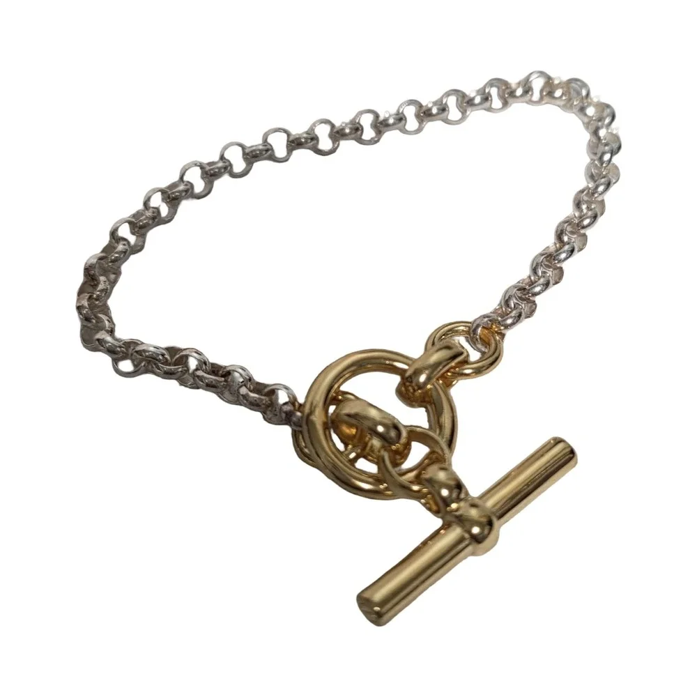 Tilly Sveaas Mixed Metal Sterling Silver Gold Plated T-Bar Toggle Bracelet 7in